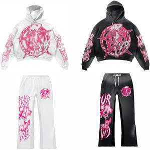 Conjunto de Sudadera con Capucha y Pantalones Deportivos para Hombre, 100% Algodón Grueso, Hecho a Medida, Lavado Ácido, Bordado, Efecto Desgastado por el Sol, Pantalones Deportivos Anchos - Product Image 6