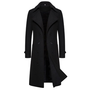 Men's 2024 Autumn Winter Double Breasted Wool Blend Trench Coat Solid Casual Slim Fit Long Jacket Fashion Clothing - Product Image 1