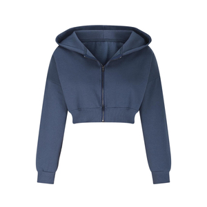Women's <b>Cropped</b> <b>Hoodie</b> <b>Zip</b>-<b>Up</b> Sweatshirt Full Sleeve Solid Color Knitted Cotton Oversized Autumn Wear - Product Image 6