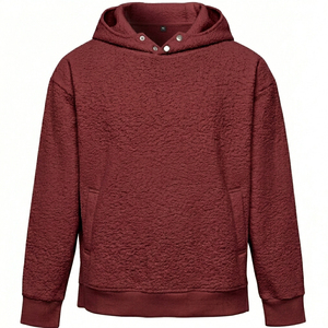 Men's Teddy <b>Fur</b> Basic <b>Hoodie</b> Heavyweight Solid <b>Hoodie</b> 100%Cotton Knitted Warm Winter Fashion Hood with Button Pullover <b>Hoodie</b> - Product Image 2