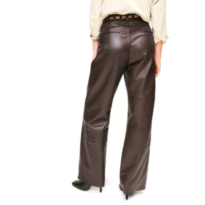 Pantalon en cuir Nappa taille haute élégant et tendance pour l'hiver – Pantalon en cuir véritable à jambe large, style streetwear contemporain - Product Image 3