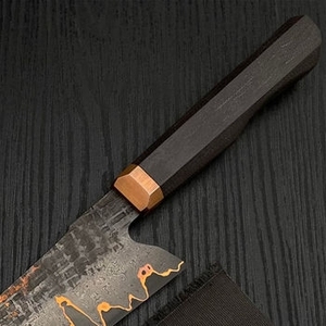 Premium Quality Copper Damascus Carving Knife With Long Elegant Blade And <b>Wooden</b> Handle For Roast <b>Slicing</b> And Serving - Product Image 4