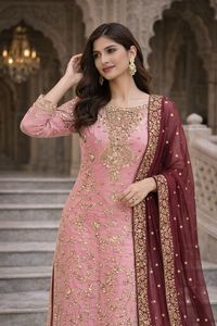 Ensemble Kurti 3 pièces haut de gamme avec broderie et travail de sequins, doublure en micro-coton, prêt-à-porter, idéal pour les fêtes, vente en gros B2B - Product Image 3