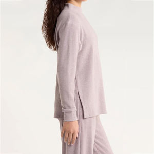 Women's Lilac Mock Neck Oversized Knit Sweater <b>Drop</b> Shoulder Long Sleeve Casual Pullover Loose Fit Soft Cozy Ribbed Cotton Blend - Product Image 3