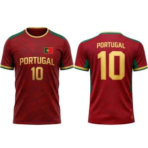 Camiseta de Fútbol Americano de Portugal para Hombre, Adulto, Roja, Verde y Dorada, Sublimada, Transpirable, de Manga Corta, Cuello Redondo, Ropa Deportiva Estampada - Product Image 1