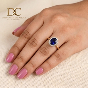 Anillo de Oro Sólido de 14 Quilates de Lujo con Diamante Cultivado en Laboratorio y Zafiro Azul Real, Joyería Fina para Mujer, Fabricante de Joyas de Boda - Product Image 6