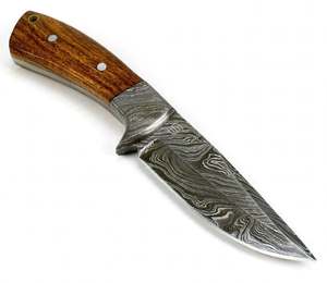 Couteau utilitaire artisanal en acier Damas à pointe tombante, manche en bois naturel avec garde intégré, outil de traitement sur site - Product Image 5