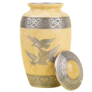 Urna Funeraria de Aluminio con Diseño de Pájaros Plateados, Estilo Europeo, Personalizable con Grabado, para Cenizas Humanas, Color Mármol Amarillo - Product Image 1