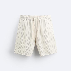 Men's Striped Cotton Shorts <b>Elastic</b> Waist Drawstring Casual Mid Length Breathable Woven Fabric - Product Image 1