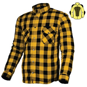 Chemise de moto professionnelle jaune et noire en flanelle pour homme avec protection dorsale et fermeture éclair YKK - Product Image 1