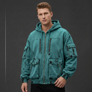 Hoodie streetwear oversize de luxe pour l'hiver avec poches à rabat et fermetures éclair, en molleton doux 400+ GSM en coton et polyester épais - Product Image 2