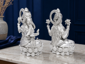 Jaipur Metals 999 Silver Plated Laxmi Ganesh Idol 100% Brass 8.5x7x6cm 151g 2pcs Modern Design Home Decor & Puja Wedding Diwali - Product Image 5