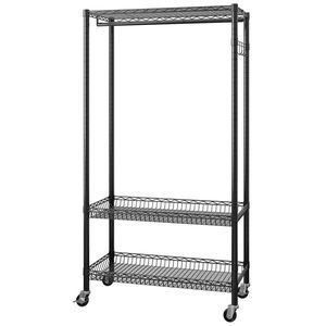 Appendiabiti da terra resistente e portatile, regolabile, con struttura in filo metallico e barre appendiabiti - Product Image 2