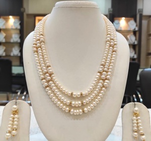 Ensemble collier et boucles d'oreilles Mala en perles véritables de qualité supérieure, élégant, pour femmes et filles, collection pour mariage et fêtes. - Product Image 2