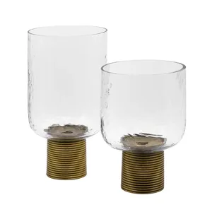 Cylinder <b>Hurricane</b> Candleholder Clear Glass With Gold Base Home Decoration - Product Image 2
