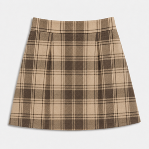 Jupe mini plissée à carreaux pour femme, mélange de laine, taille naturelle, coupe trapèze, automne-hiver, décontractée, OEM ODM - Product Image 1