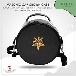 Black OES Machine Embroidery Star Fez Case <b>Hat</b>/Cap Storage <b>Box</b> with Zipper Closure for Masonic Regalia - Product Image 4