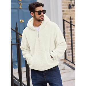 2025 hommes floue Sherpa pull à capuche 1/4 fermeture éclair moelleux sweats à capuche avec poches 3D broderie 500 Gsm poids - Product Image 3