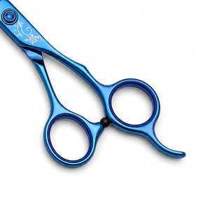 Ciseaux de coiffure professionnels bleus en acier inoxydable, lame tranchante, pour droitiers, manche long, motif floral décoratif - Product Image 5