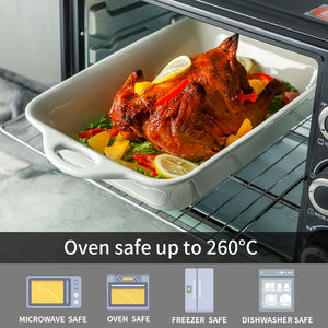 Plat rectangulaire en grès à double poignée, résistant aux éclats, avec couvercle en verre céramique, compatible four et lave-vaisselle, réutilisable - Product Image 6