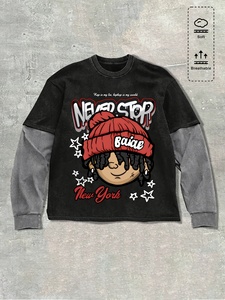 Camiseta de Moda para Hombre, Estilo Urbano, Cuello Redondo, Manga Larga, Algodón, Diseño Gráfico con Contraste en las Mangas, Talla Grande - Product Image 2
