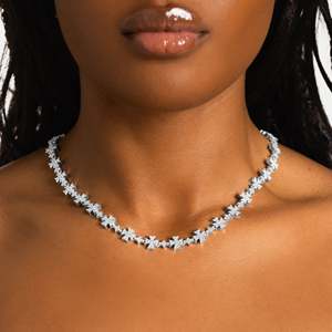 UrbanVrit Women's 925 <b>Silver</b> Rhodium Plated Zircon Star <b>Choker</b> Necklace Luxury Party Jewelry Brilliant Cut Prong Setting Chain - Product Image 2