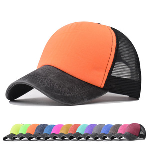 Wholesale Fashion Two Tone Washed Cotton Foam Trucker Hat <b>Vintage</b> <b>Caps</b> With Custom Printed Logo Mesh Back Snapback - Product Image 1