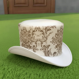 Chapeau haut de forme en cuir damassé blanc, fait main, sur mesure, de qualité supérieure, style victorien steampunk, pour costume. - Product Image 2