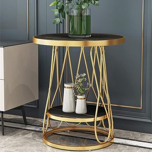Modern Round Marble Top Space-Saving Coffee <b>Table</b> <b>with</b> Iron Frame Storage <b>Shelf</b> Living Room Furniture - Product Image 4