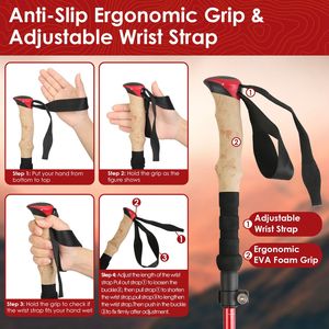 2 Bastoncini da Trekking Pieghevoli in Alluminio Regolabili con Impugnature in Schiuma EVA, Bastoni da Escursionismo Comodi e Richiudibili - Product Image 5