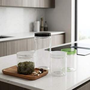 Vietnam Factory Round Clear PET <b>Plastic</b> Candy Buffet <b>Jar</b> with Wide Mouth Screw Lid for Cookie Chocolate Snack Packaging - Product Image 4