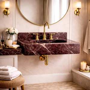 Lavabo Moderno de Lujo sobre Encimera de Mármol Rosso Levanto con Desagüe para Uso en Almacenes - Product Image 1