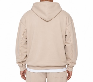 Sweat-shirt à capuche zippé sur le côté pour homme, coupe ample, couleur unie, en molleton, décontracté, beige, coupe classique, en coton tricoté pour l'automne - Product Image 2