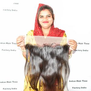 Cheveux humains indiens bruts de haute qualité Frontal 13*4 cuticule droite alignée Aucun traitement chimique pour la vente en gros de produits - Product Image 1