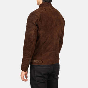 OEM Winter Mocha <b>Suede</b> Genuine Leather Biker <b>Jacket</b> Men's Casual Stand Collar Zipper Closure Windproof Breathable Eco-Friendly - Product Image 2