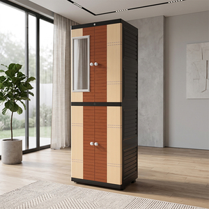 Nandos Long <b>Door</b> Plastic Wardrobe Cabinet Dark Brown Hinged <b>Doors</b> and <b>Mirror</b> for Bedroom and General Clothing Storage - Product Image 1