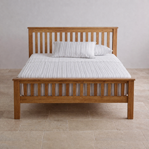Base de Cama de Madera de Teca Estilo Misionero con Cabecero de Espiga Vertical y Postes de Bloque, Cama Clásica con Plataforma - Product Image 1