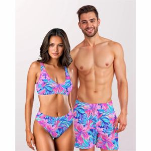Dry Camo Print Beachwear Summer Mesh Swim Trunks for <b>Men</b> and Tie-Side <b>Bikini</b> for Women - Product Image 1