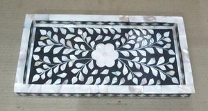 <b>Kitchen</b> Tool Decoration Handcrafted Mosaic Coating Shell Inlay Mother Of Pearl Serving Tray MOP Accessory Organizer - Product Image 4