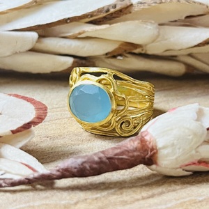 New Design Aqua Chalcedony <b>Rings</b> Boho Floral Brass <b>Ring</b> For Women 18k <b>Gold</b> Plated Botanical <b>Cocktail</b> <b>Ring</b> for Wholesale/OEM/ODM - Product Image 3