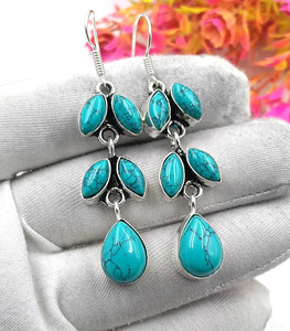 Sleeping Beauty Turquoise Drop & <b>Dangle</b> <b>Earrings</b> 925 Sterling <b>Silver</b> Plated Handmade Gemstone Jewelry Gift Women - Product Image 1