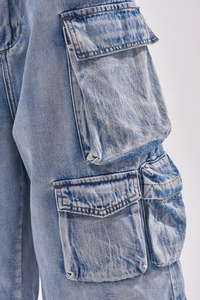 Shorts cargo en jean mi-taille avec poches, braguette boutonnée, en tissu tissé décontracté, couleur unie, respirant, 100 % coton, pour homme, idéal pour la gym - Product Image 5
