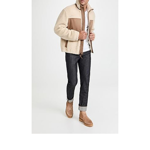 <b>Men's</b> Cream Color Block <b>Sherpa</b> <b>Jacket</b> Stand Collar Zipper Closure With <b>Sherpa</b> Lining Windproof Winter Casual Outerwear OEM - Product Image 3