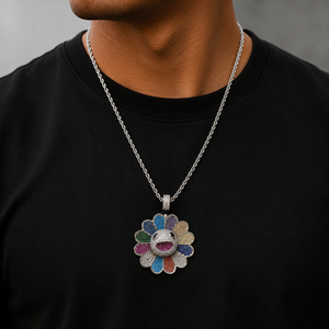 Collier Pendentif Fleur Multicolore Hip Hop Personnalisé en Gros, Sertie de Moissanite Micro-Pavée avec Chaîne Cordon - Product Image 5