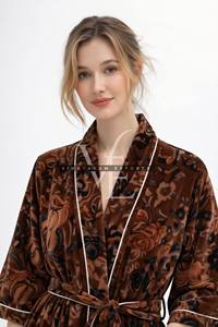 Luxurious Handcrafted Knitted Floral Velvet Summer Casual Kimono Robe for Women Elegant Long Full-Length <b>Dressing</b> <b>Gown</b> <b>Warm</b> - Product Image 5
