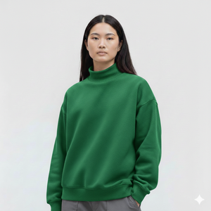 Wholesale Solid Color Custom Logo Women's <b>Fleece</b> Pullover 380g Mock Neck Long Sleeve Sweatshirt with Front Logo Option - Product Image 4