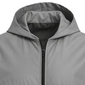 Veste coupe-vent à capuche pour homme, couleur gris olive noir personnalisée, légère, zippée, vêtements de sport décontractés pour l'extérieur - Product Image 2