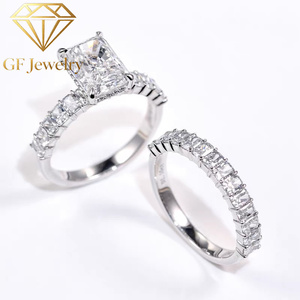 Bague de fiançailles en platine Pt950 avec diamant de laboratoire taille radiant, alliance éternité assortie, ensemble de mariage empilable pour mariée, certifié IGI, personnalisé - Product Image 2
