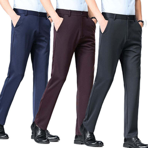 Pantalones Casuales para Hombre, 100% Algodón Elástico, Cintura Media, Corte Ajustado, Frente Plano, Forro Polar, Cierre de Botones, Estilo Recto - Product Image 4