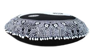 Yin Yang Flower Cotton Floor <b>Cushion</b> Cover 32 Inch Pouffe Handmade Beautiful Home Decor Pouf Footstool By Indian Consigners - Product Image 3